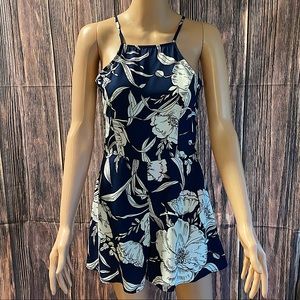 Anthropologie size medium dark navy blue & white floral print summer romper